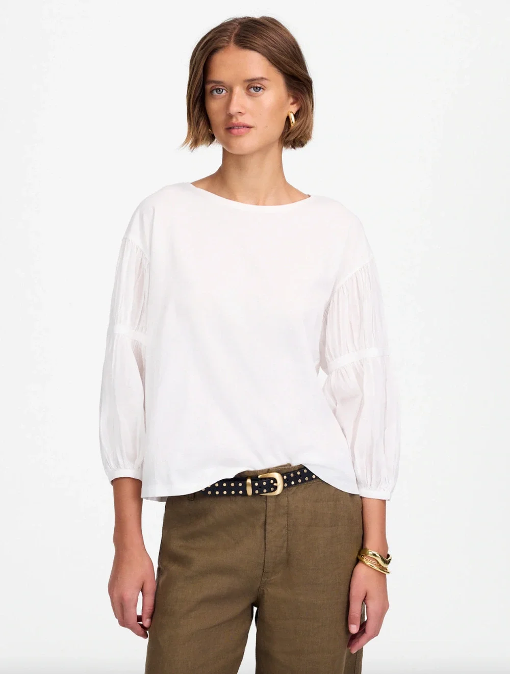 NEW Madewell Puff Sleeve Drop Shoulder Knit Top Cotton Viscose White Small